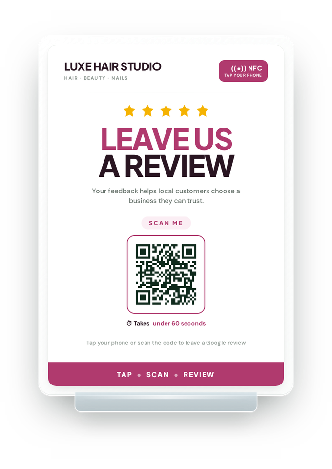 Custom review board example for Salons & beauty